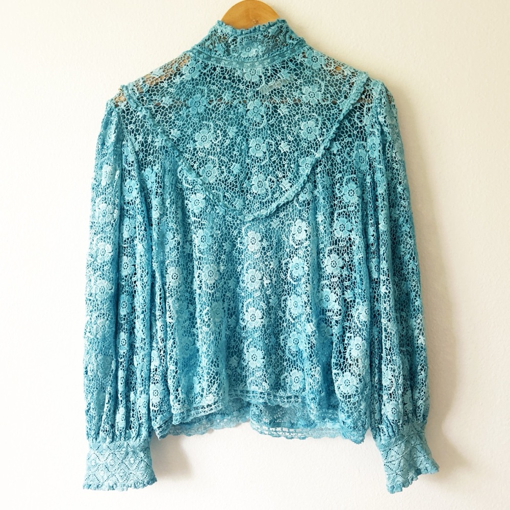 LoveShackFancy Blue Nerine Crocheted Lace Blouse - Picture 4 of 9